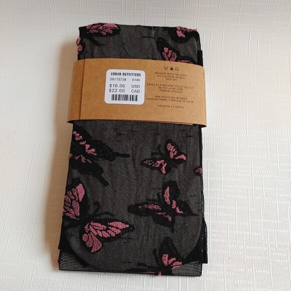 PRETTY Urban Outfitters Pink Butterfly Tights Sheer Women's M/L BNWT - Picture 3 of 4